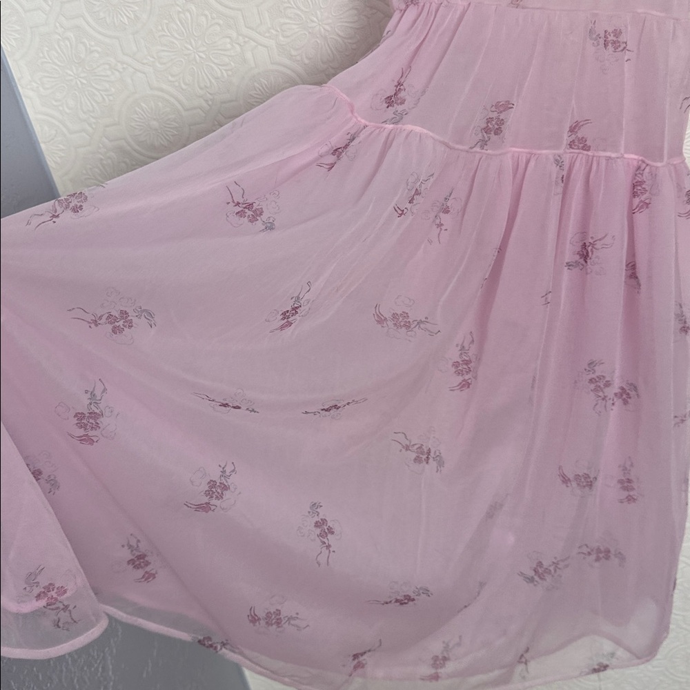 Vintage Trillium 60s 70s Pink‎ Sheer Slip Dress Floral Nylon Fairycore Lingerie - Picture 5 of 11
